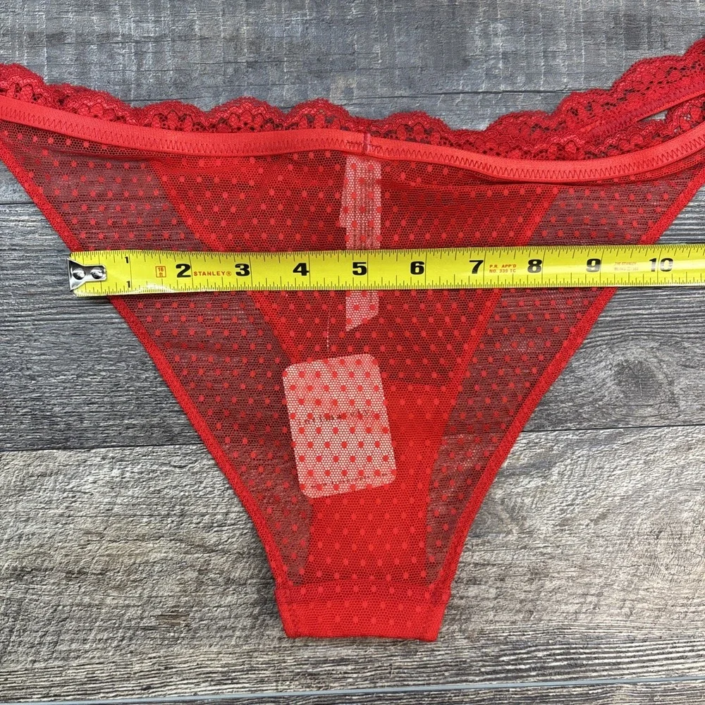 Free People‎ Intimately Mid Week Bikini Underwear Mesh Dotted Fiery Red Sz Small